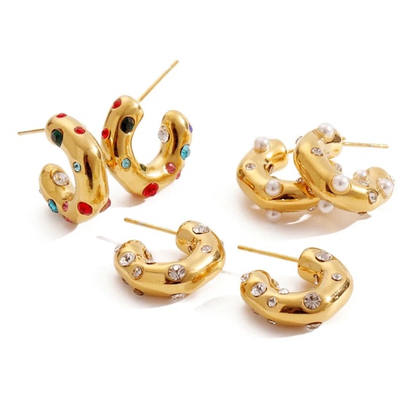 Jewelry - 18K Gold Plated Stainless Steel C Shaped Earrings